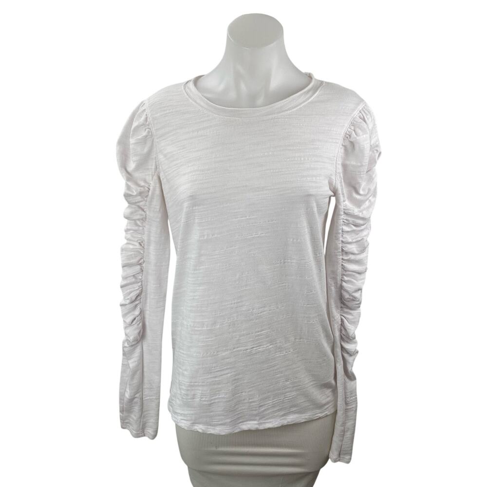 Free People We The Free White Ruched Long Sleeve Crew Neck Blouse Top Size M